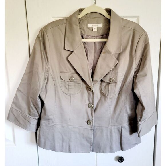 Merona‎ XXL Jacket Women's Ecru Military Short Half Slv Lined Button Front Pckts - Picture 8 of 8